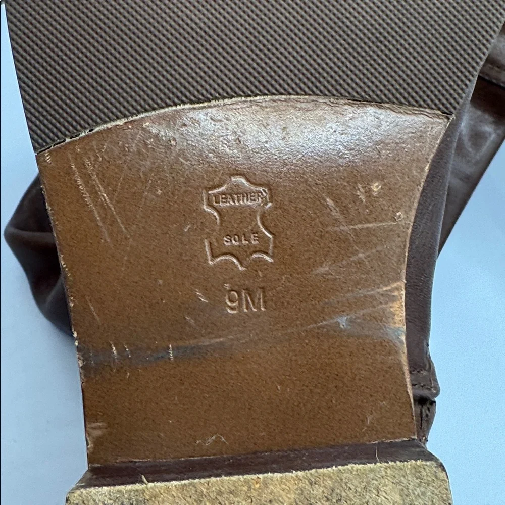 Tory Burch Marlene Riding Boots Brown Leather 9M Gold Buckle Equestrian Tall